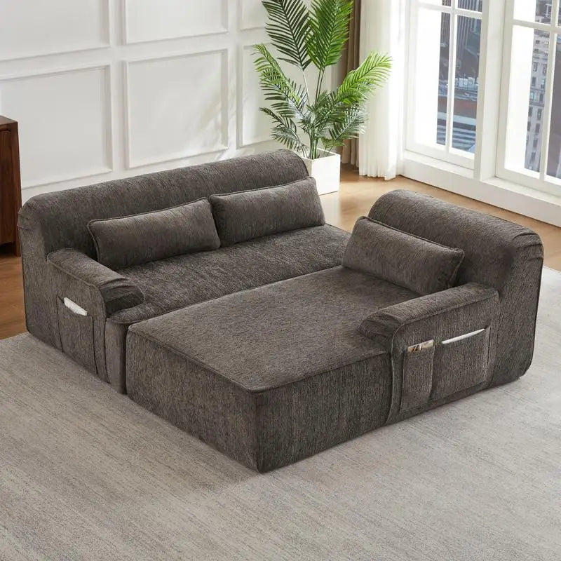 Luxury Chenille L-Shape Sectional Sofa, Minimalist Comfy Sleeper Couch for Living Room, Apartment & Reception Areas, No