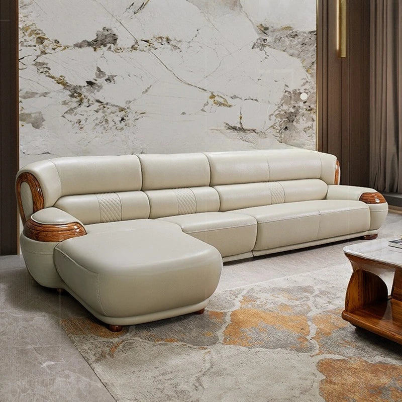 Modern ebony leather sofa first layer cowhide home simple new Chinese living room solid wood