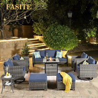 Patio Furniture Set with Fire Pit Table, Outdoor WickerSofa with Comfy Cushion, High Back Rattanfor Garden Backyard
