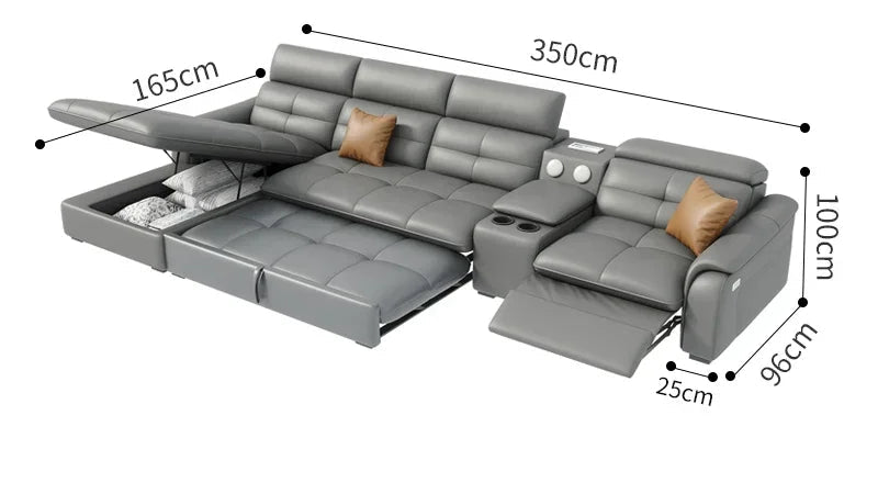 W Reclining Electric Oversize Sofa Genuine Leather Designer Italian Corner Sofa Modern Luxury Divano Letto Living Room Furniture