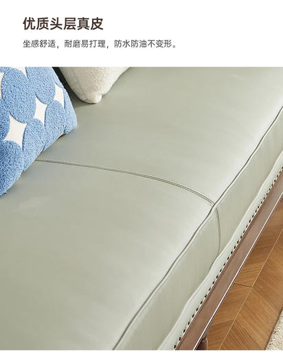 XL retro sofa walnut wood solid wood leather first layer cowhide combination sofa living room furniture