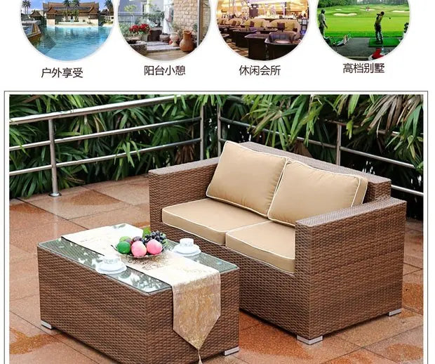 Outdoor Open-air Garden Sofas Hotel Backrest Modern Leisure Garden Sofas Balcony Pe Rattan Furniture Sofá Do Jardim MHHYSF