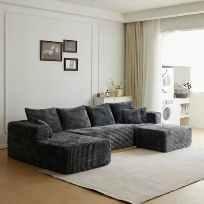 Modern U-Shaped Sectional Sofa with Ottoman, Deep Seat Corner Couch, No Assembly Required for Living Room Comfort