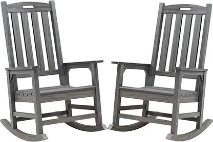 Oversized Outdoor Rocking Chair Set of 2, Porch Rocker with 21" Wide Seat and 32" Tall Backrest, Pre-Assembled with Most Compon