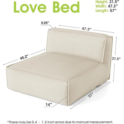Large Outdoor Bean Bag Loveseat for Adults - Light Beige, 57 Sun Lounger, Comfortable Patio Pool Chaise