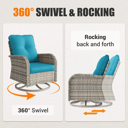 9-Piece Outdoor Patio Furniture Set with Rocking Swivel Chair Wicker Sectional Sofa Set, Patio Conversation Set, Customized
