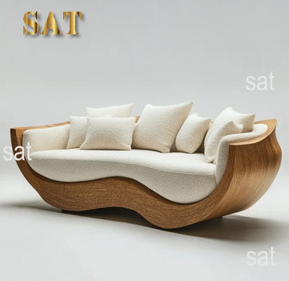 Curved Garden Furniture Living Room Wooden Sofa Sets Solid Wood Patio Sofa