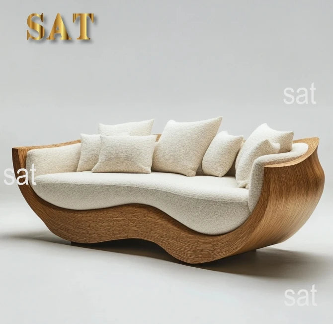 Curved Garden Furniture Living Room Wooden Sofa Sets Solid Wood Patio Sofa