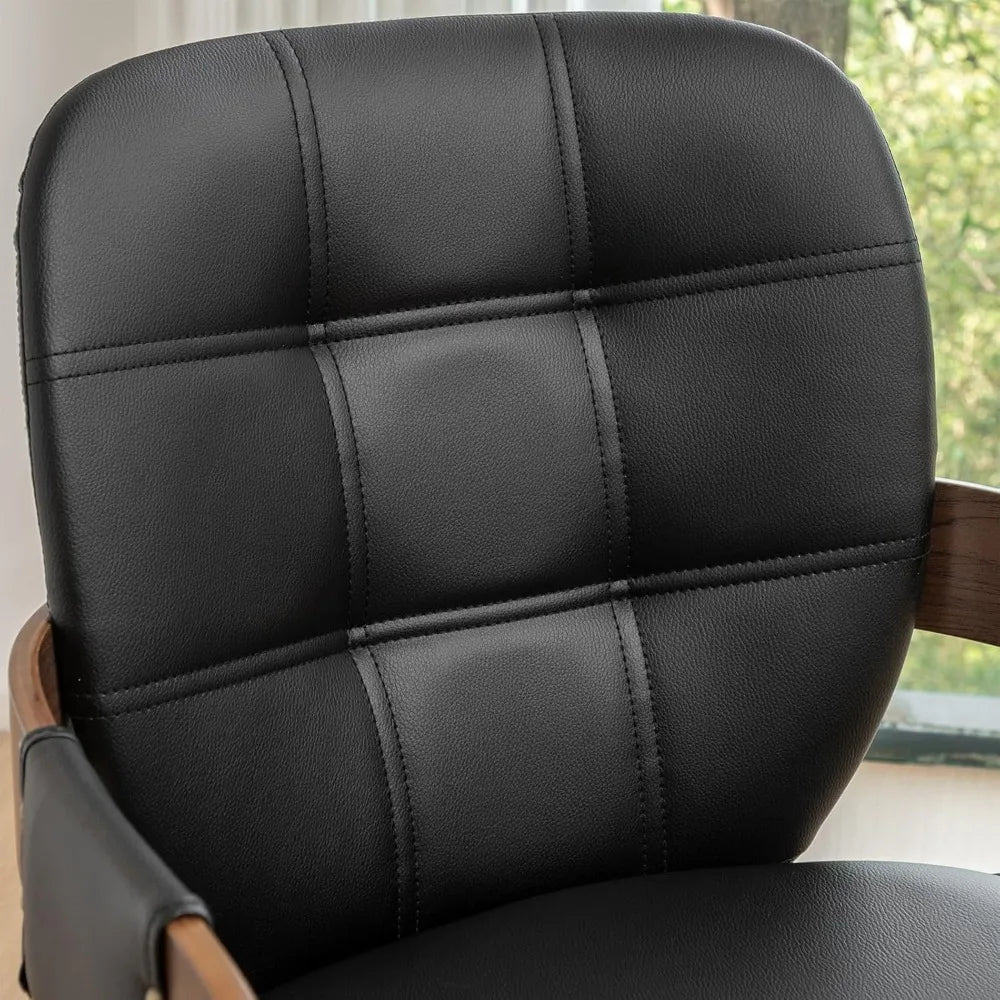 Set of 2 Mid Century Modern Chairs - Swivel Dining Chairs with Arms and Curved Back, Faux Leather Reception Room Chairs, Ideal f