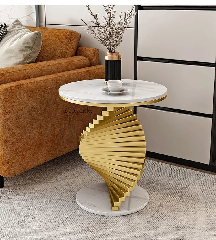 Italian style light luxury living room sofa marble edge several creative balcony metal coffee table