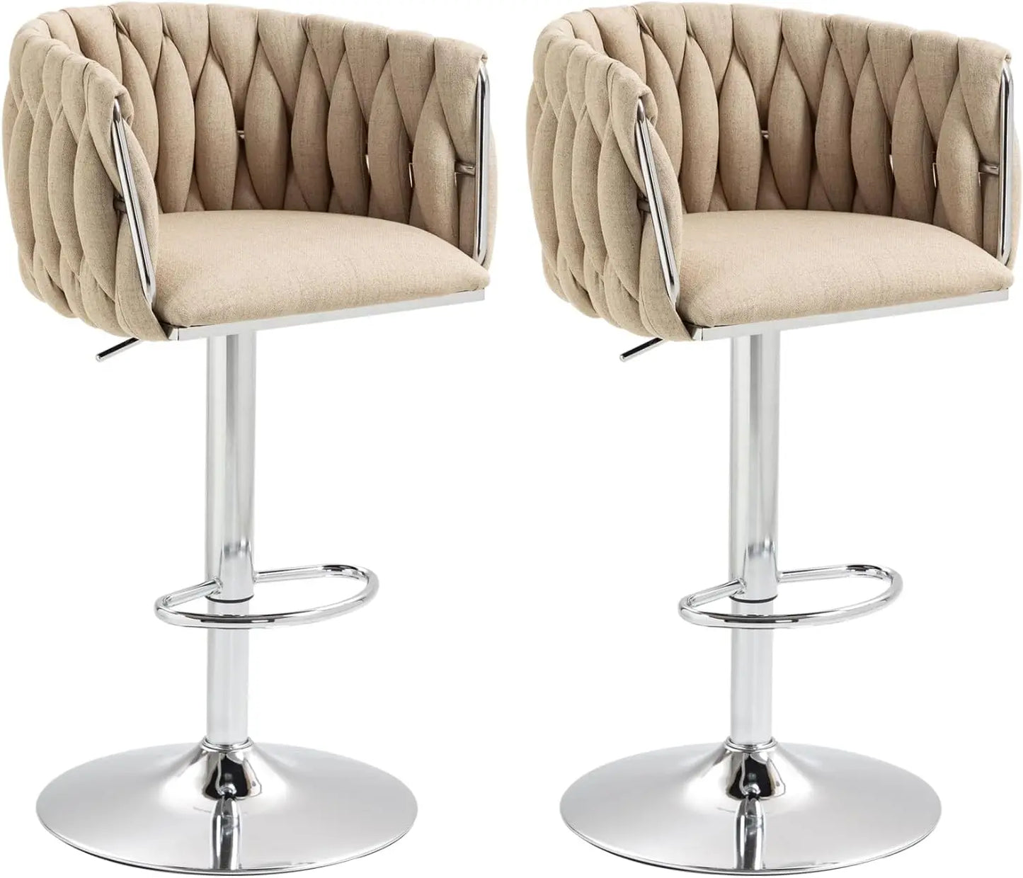 Swivel Kitchen Bar Stools Set of 2 Woven Counter Height Stools Adjustable Height 25"-31" Dining Room Chairs with Footrest