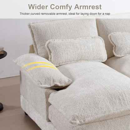 "110 inch chenille fabric u-shaped sectional sofa with double chaise and sleeper for comfortable living room seating"