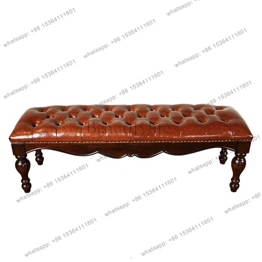 Simple American bedside stool, bedroom walnut leather solid wood bedside stool