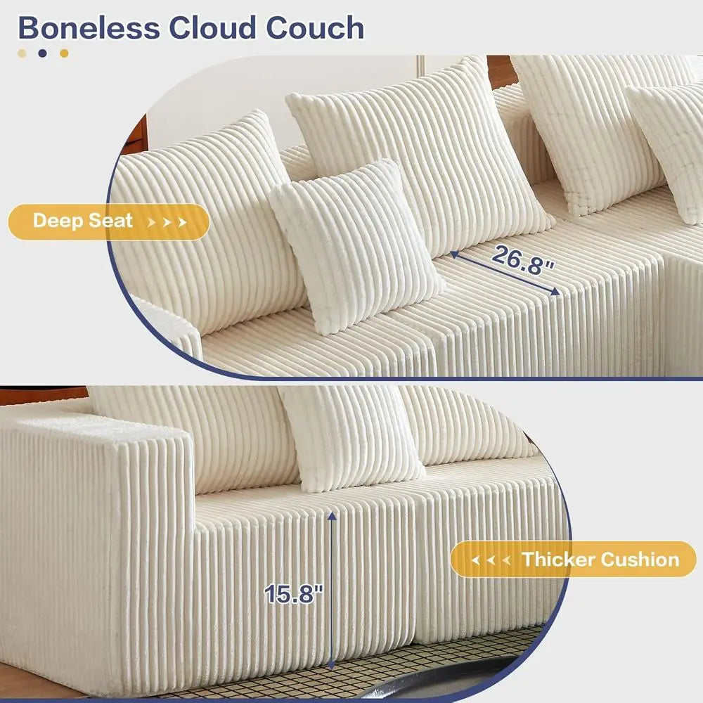 Cloud Sectional Couch, Boneless Sofa for Living Room, Corduroy Modular Couch with L Shape Chaise, Modern Compressed Sofa in a Bo