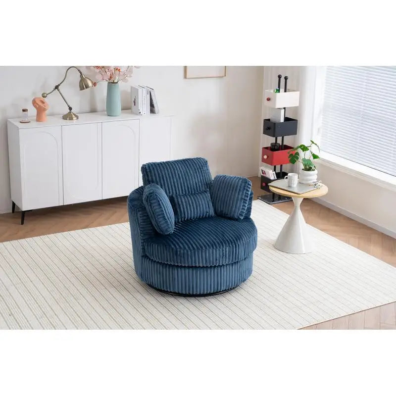 Oversized 360° Swivel Accent Chair, Modern Soft Plush Corduroy Round Barrel Chair for Living Room and Bedroom with Cushions,