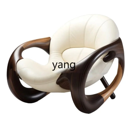 LMM Solid Wood Sofa Chair Home Living Room Balcony Black Walnut Lazy Chair