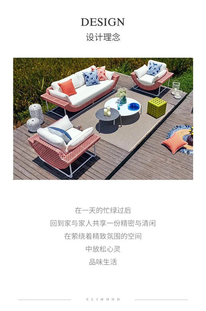 Outdoor Patio Rattan Sofa Hotel Homestay Open-Balcony Leisure Table and Chair Waterproof Sunproof Furniture Set