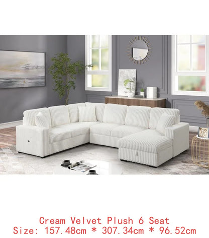 Modern Style Sectional Sofa with USB-C, Sleeper Function & Storage, Wooden Frame in Black Color, NJ Inventory