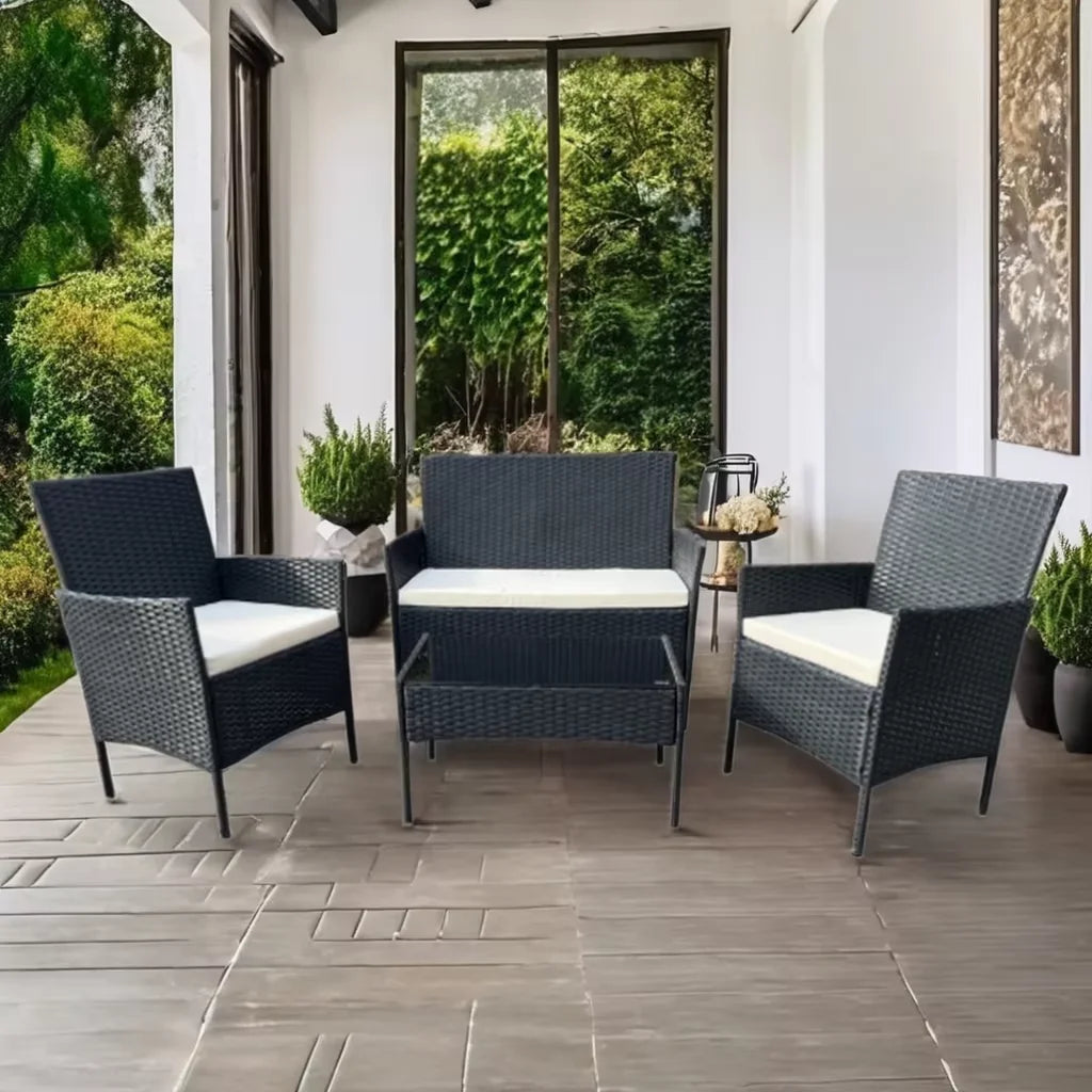 Modern PE Rattan Wicker Garden Furniture Set Stainless Steel Table & Chair for Outdoor Patio for Hotels Courtyards & Apartments