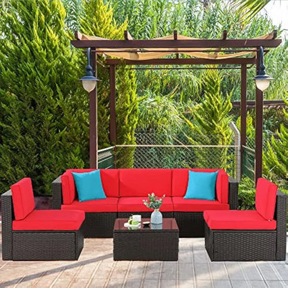 6 pieces patio furniture sets outdoor all-weather sectional patio sofa set pe rattan manual weaving wicker patio conversation s