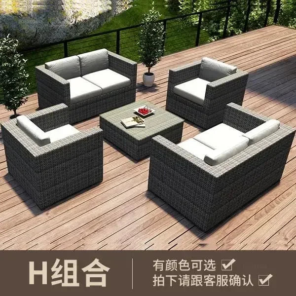 Luxury Terrace Courtyard Garden Furniture Outdoor Garden Sofa Combination Outdoor Waterproof Sun Protection Leisure Sofa Chair N