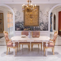 A55 French court style solid wood dining table and chair combination light luxury oval table six chairs dining table