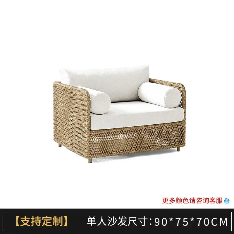 Asmt52 Southeast Asian Style Outdoor Rattan Sofa for Courtyard, Balcony, Garden, Terrace, Designer Sunroom, Leisure Rattan Sofa