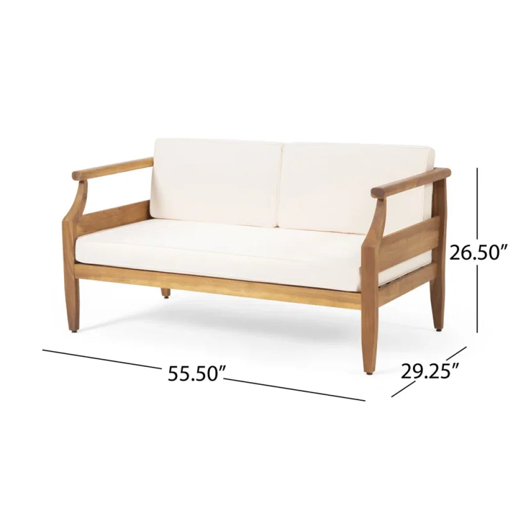 Outdoor Acacia Wood Lounge Armchair with Water Resistant Cushion, Modern Club Chair for Garden Patio Backyard Poolside