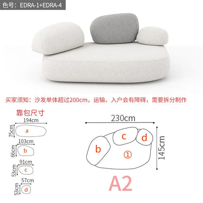 Design special-shaped pebble sofa, stone fabric color matching module wabi-sabi wind living room