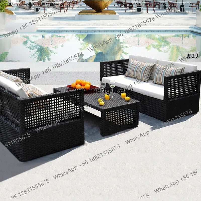 Outdoor rattan sofa combination waterproof and sunscreen outdoor courtyard balcony rattan chair