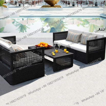 Outdoor rattan sofa combination waterproof and sunscreen outdoor courtyard balcony rattan chair