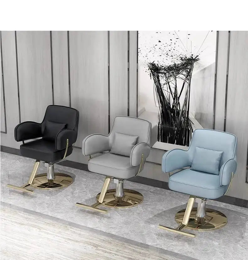 Round Chair Professional Barber Chairs Mirror Hair Salon Women's Beauty Men's Shaving Rotating Ergonomic Wheels Reclining Silla
