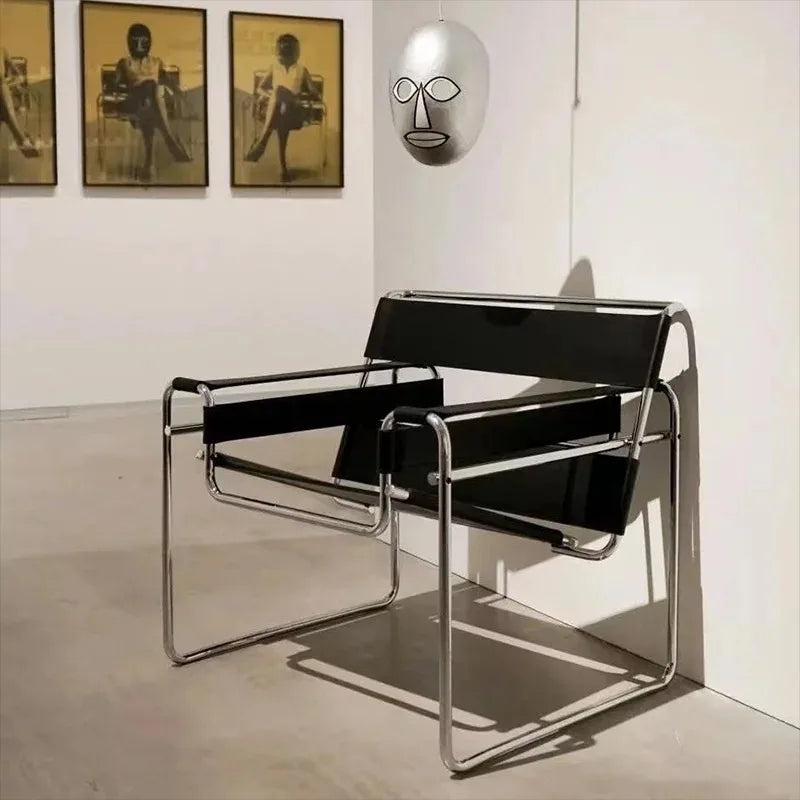 Bauhaus Tubular Steel Leather Sling Chair Mid Century Modern Lounge Armchair Iconic Minimalist Accent Seating
