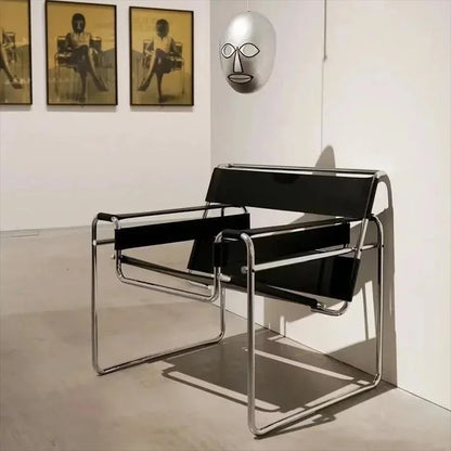 Bauhaus Tubular Steel Leather Sling Chair Mid Century Modern Lounge Armchair Iconic Minimalist Accent Seating