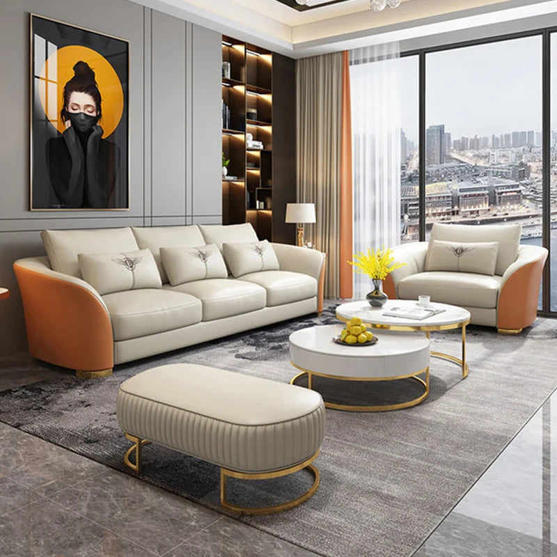 Ensemble de canapés modulaires en cuir, Design italien, maison de luxe, meubles de Villa, cadre en bois, grand canapé sectionnel pour salon