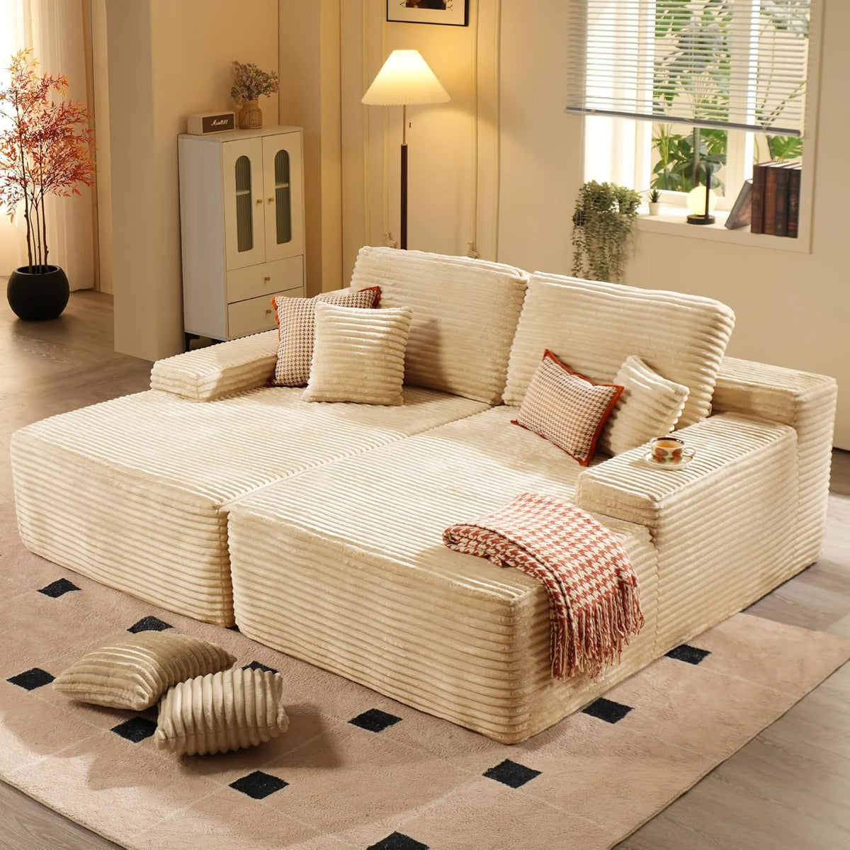 Vacuum Compression Sofa, Sofa Block Combination Fabric Sofa, Living Room Sofa Bed, 2 Pieces of The Same Color Sofa