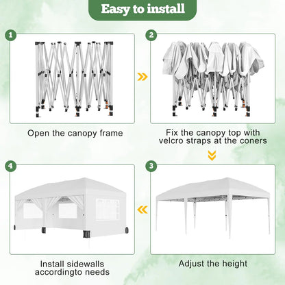 10x20 Pop Up Canopy Tent With 6 Sidewalls, Heavy Duty Party Gazebo With Windows, Zipper Doors, Sandbags And Carry Bag For Events
