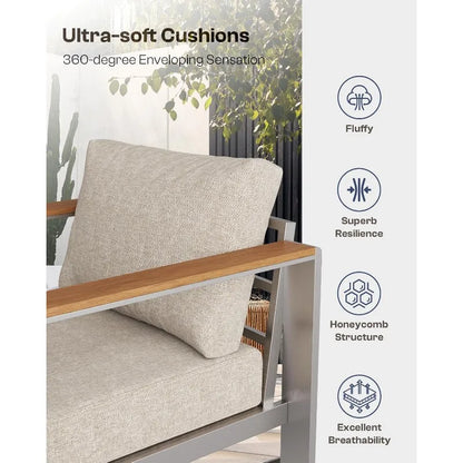 Aluminum Outdoor Patio Furniture Armchair, All-Weather Outdoor Patio Sofa with Washable Thick Cushion, Patio Sofa Couch Set of 2