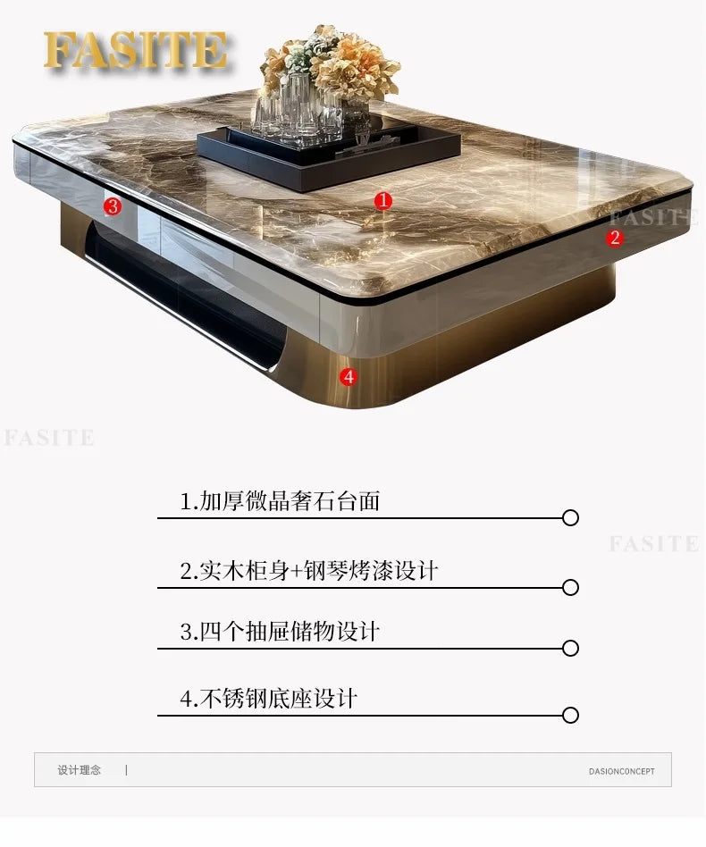 LightLuxury Coffee Table Living Room Home High-end Rectangular Luxury Stone Tea Table New High-end Villa Large Flat Coffee Table