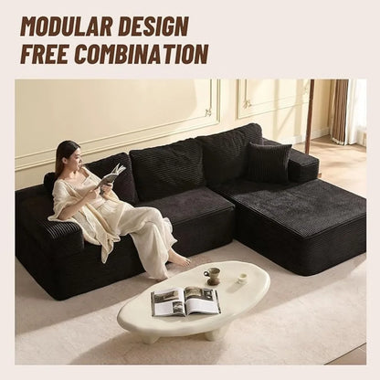107" Boneless Couch with Deep Seat, Modular Sectional Sofa, Cloud Sectional Couch for Living Room, No Assembly Required,Corduroy
