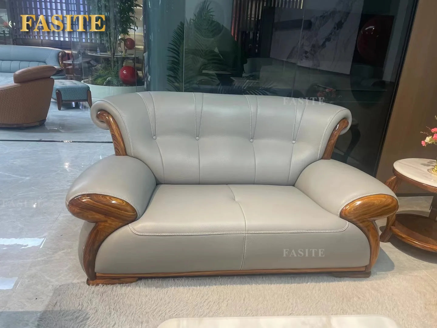 Ebony leather sofa modern light luxury high-end living room villa first layer cowhide solid wood new Chinese-style small