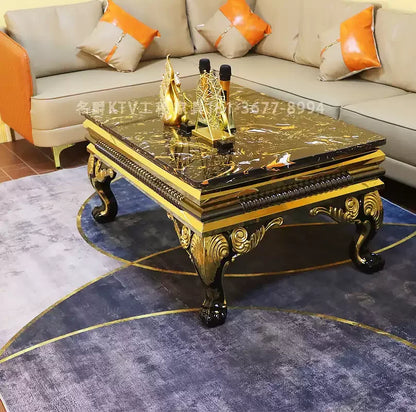 New KTV coffee table party bar light luxury marble coffee table European card seat stainless steel table customizat