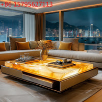 Square luminous jade luxury stone coffee table living room custom square modern luxury stone light luxury villa
