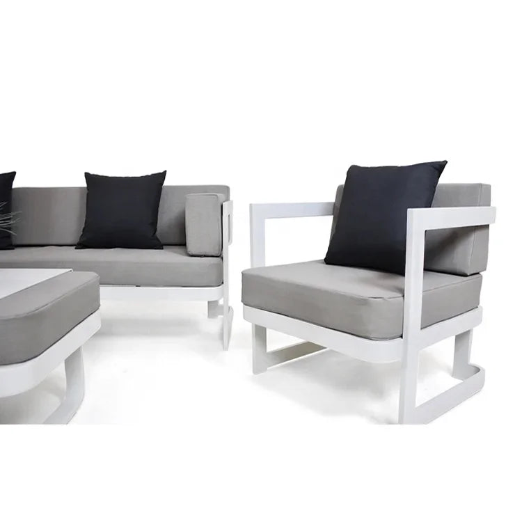#v White Modern Cheap Patio Conversation Loveseat Couch Furniture Outdoor Garden Aluminum Sectional Sofa Set on Sale