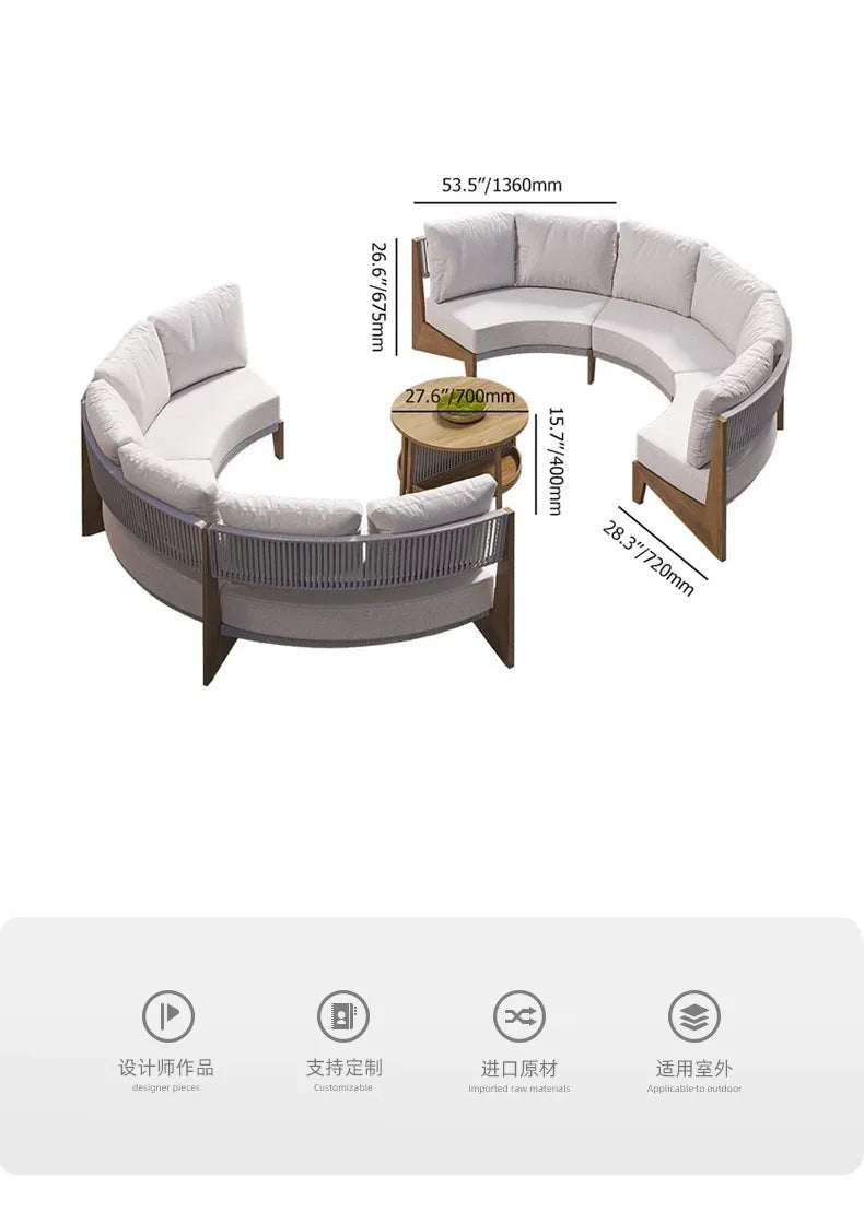 Outdoor sofa teak courtyard terrace leisure resort hotel outdoor deck rattan sofa garden furniture