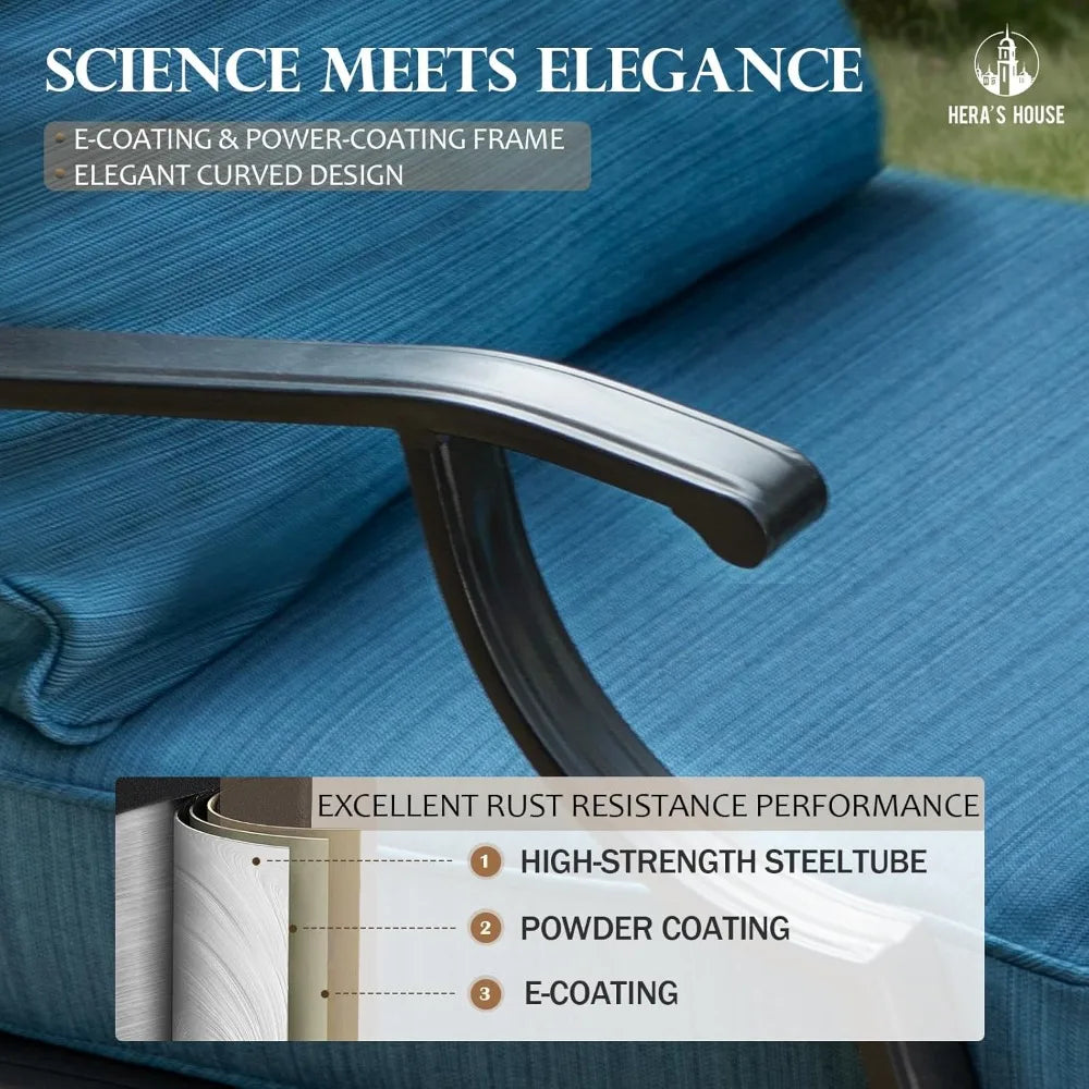 4 Piece Patio Furniture Set, 2 x Swivel Cushioned Chair, 3-Seat Sofa with Marbling Coffee Table, All Weather Outdoo