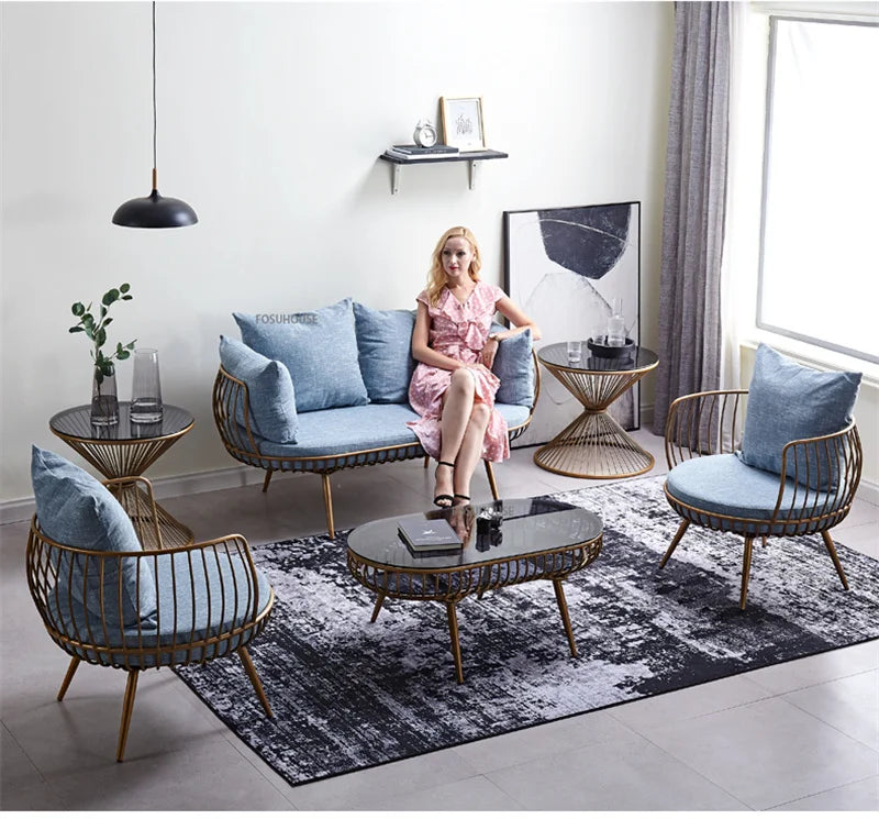 Living Room Furniture Bedroom Light Luxury Minimalist Single Sofa Chair Lounge Chair Nordic Wrought Iron Living Room Chairs