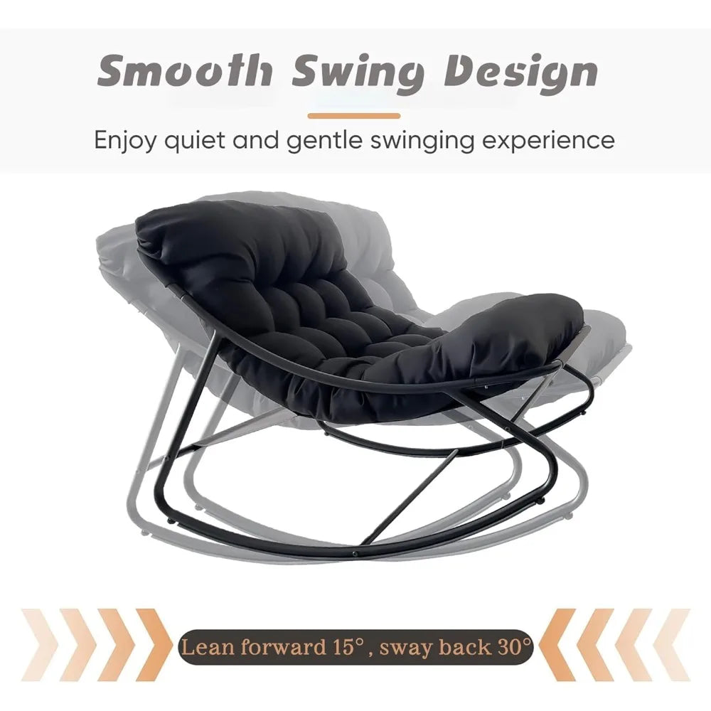 Oversized Patio Rocking Chair with Ottoman, Comfy Lounge Rocker Chair, Outdoor and Indoor Rocking Chairs with Deep Cushion, Meta