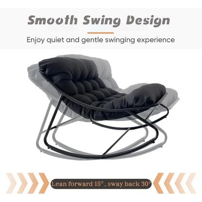 Oversized Patio Rocking Chair with Ottoman, Comfy Lounge Rocker Chair, Outdoor and Indoor Rocking Chairs with Deep Cushion, Meta
