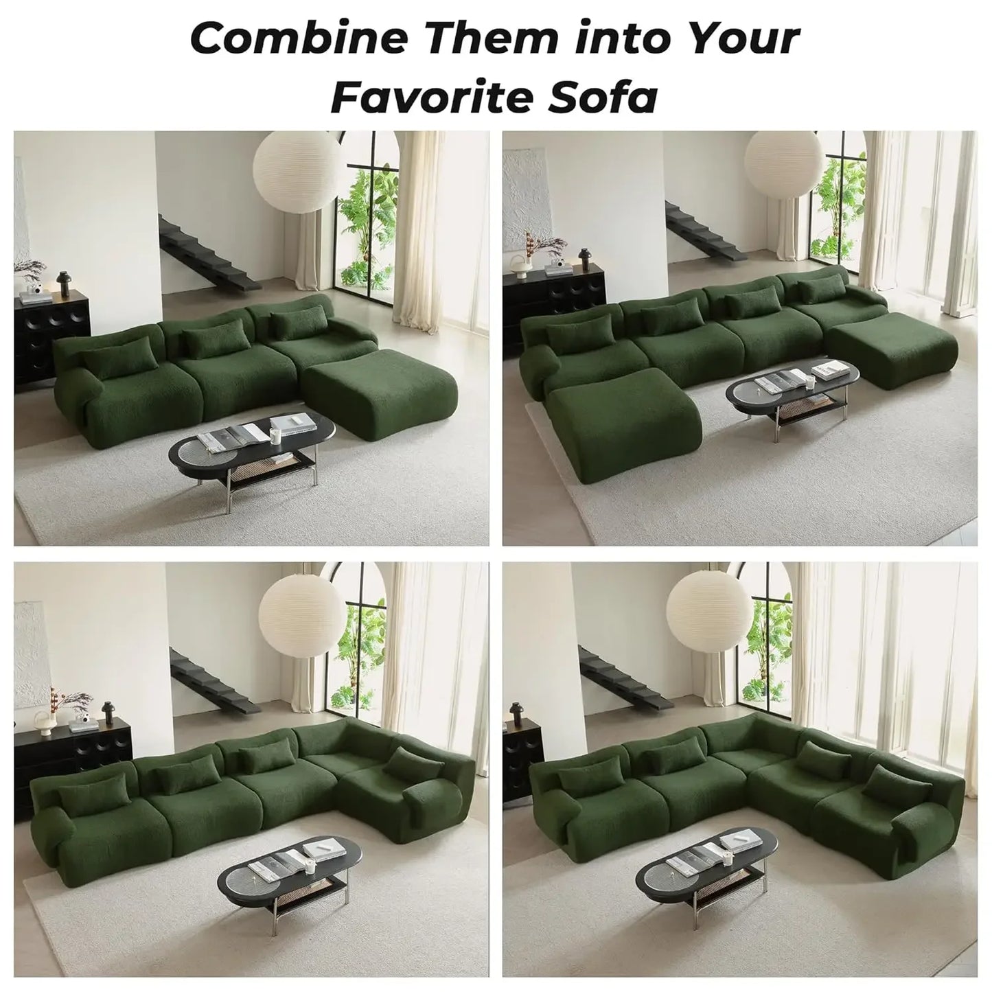 115" Modular Sectional Sofa, Deep Seat Teedy Boucle Boneless L-Shaped Sofa, Modern Oversized Cloud Couch Sectional, Customized